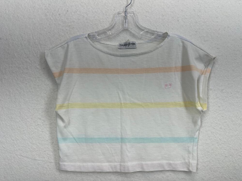 VTG 70s 80's Hang Ten Pastel Striped Boatneck Crop T-Shirt Made in USA Womens M
